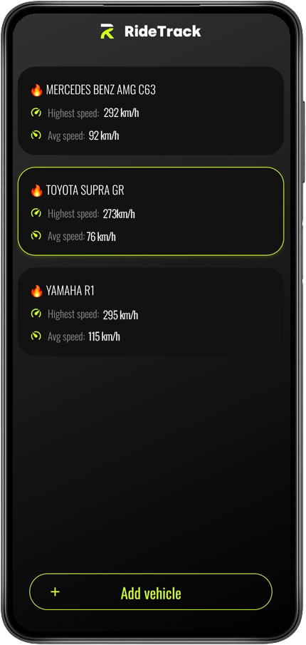 RideTrack vehicles list